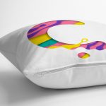 Beyaz Zemin Renkli Ç Harfli Özel Tasarım Dijital Baskılı Yastık Kırlent Kılıfı Realhomes