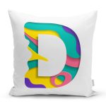 - Rh-K9500-Gorsel1 - Realhomes Beyaz Zemin Renkli D Harfli Özel Tasarım Dijital Baskılı Yastık Kırlent Kılıfı Realhomes