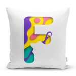 Beyaz Zemin Renkli F Harfli Özel Tasarım Dijital Baskılı Yastık Kırlent Kılıfı Realhomes