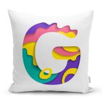 Beyaz Zemin Renkli G Harfli Özel Tasarım Dijital Baskılı Yastık Kırlent Kılıfı Realhomes