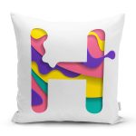 - Rh-K9504-Gorsel1 - Realhomes Beyaz Zemin Renkli H Harfli Özel Tasarım Dijital Baskılı Yastık Kırlent Kılıfı Realhomes