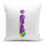 - Rh-K9505-Gorsel1 - Realhomes Beyaz Zemin Renkli İ Harfli Özel Tasarım Dijital Baskılı Yastık Kırlent Kılıfı Realhomes