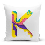 Beyaz Zemin Renkli K Harfli Özel Tasarım Dijital Baskılı Yastık Kırlent Kılıfı Realhomes