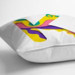 Beyaz Zemin Renkli K Harfli Özel Tasarım Dijital Baskılı Yastık Kırlent Kılıfı Realhomes