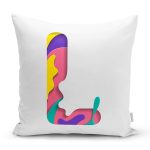 Beyaz Zemin Renkli L Harfli Özel Tasarım Dijital Baskılı Yastık Kırlent Kılıfı Realhomes