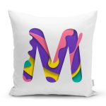 - Rh-K9510-Gorsel1 - Realhomes Beyaz Zemin Renkli M Harfli Özel Tasarım Dijital Baskılı Yastık Kırlent Kılıfı Realhomes