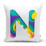 Beyaz Zemin Renkli N Harfli Özel Tasarım Dijital Baskılı Yastık Kırlent Kılıfı Realhomes