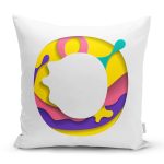 - Rh-K9512-Gorsel1 - Realhomes Beyaz Zemin Renkli O Harfli Özel Tasarım Dijital Baskılı Yastık Kırlent Kılıfı Realhomes