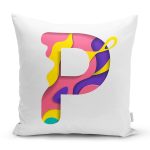 Beyaz Zemin Renkli P Harfli Özel Tasarım Dijital Baskılı Yastık Kırlent Kılıfı Realhomes