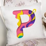Beyaz Zemin Renkli P Harfli Özel Tasarım Dijital Baskılı Yastık Kırlent Kılıfı Realhomes