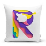 Beyaz Zemin Renkli R Harfli Özel Tasarım Dijital Baskılı Yastık Kırlent Kılıfı Realhomes