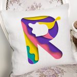 Beyaz Zemin Renkli R Harfli Özel Tasarım Dijital Baskılı Yastık Kırlent Kılıfı Realhomes