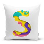 Beyaz Zemin Renkli S Harfli Özel Tasarım Dijital Baskılı Yastık Kırlent Kılıfı Realhomes