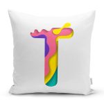 Beyaz Zemin Renkli T Harfli Özel Tasarım Dijital Baskılı Yastık Kırlent Kılıfı Realhomes