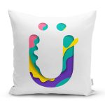 Beyaz Zemin Renkli Ü Harfli Özel Tasarım Dijital Baskılı Yastık Kırlent Kılıfı Realhomes