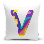 Beyaz Zemin Renkli V Harfli Özel Tasarım Dijital Baskılı Yastık Kırlent Kılıfı Realhomes