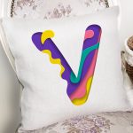 Beyaz Zemin Renkli V Harfli Özel Tasarım Dijital Baskılı Yastık Kırlent Kılıfı Realhomes