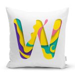 Beyaz Zemin Renkli W Harfli Özel Tasarım Dijital Baskılı Yastık Kırlent Kılıfı Realhomes