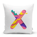 Beyaz Zemin Renkli X Harfli Özel Tasarım Dijital Baskılı Yastık Kırlent Kılıfı Realhomes