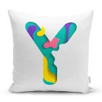 Beyaz Zemin Renkli Y Harfli Özel Tasarım Dijital Baskılı Yastık Kırlent Kılıfı Realhomes