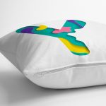 Beyaz Zemin Renkli Y Harfli Özel Tasarım Dijital Baskılı Yastık Kırlent Kılıfı Realhomes