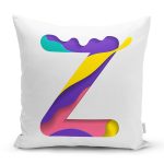 - Rh-K9526-Gorsel1 - Realhomes Beyaz Zemin Renkli Z Harfli Özel Tasarım Dijital Baskılı Yastık Kırlent Kılıfı Realhomes
