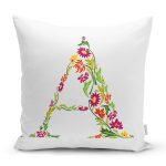 Beyaz Zemin Yaprak Temalı A Harfi Özel Tasarım Dijital Baskılı Yastık Kırlent Kılıfı Realhomes