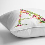 Beyaz Zemin Yaprak Temalı A Harfi Özel Tasarım Dijital Baskılı Yastık Kırlent Kılıfı Realhomes