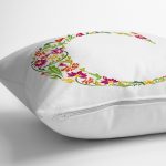 Beyaz Zemin Yaprak Temalı C Harfi Özel Tasarım Dijital Baskılı Yastık Kırlent Kılıfı Realhomes