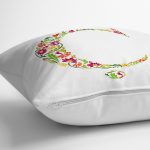 - Rh-K9531-Gorsel3 - Realhomes Beyaz Zemin Yaprak Temalı Ç Harfi Özel Tasarım Dijital Baskılı Yastık Kırlent Kılıfı Realhomes