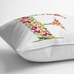 Beyaz Zemin Yaprak Temalı F Harfi Özel Tasarım Dijital Baskılı Yastık Kırlent Kılıfı Realhomes