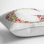 Beyaz Zemin Yaprak Temalı G Harfi Özel Tasarım Dijital Baskılı Yastık Kırlent Kılıfı Realhomes