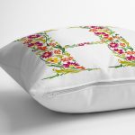 Beyaz Zemin Yaprak Temalı H Harfi Özel Tasarım Dijital Baskılı Yastık Kırlent Kılıfı Realhomes