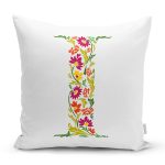 Beyaz Zemin Yaprak Temalı I Harfi Özel Tasarım Dijital Baskılı Yastık Kırlent Kılıfı Realhomes