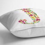 Beyaz Zemin Yaprak Temalı J Harfi Özel Tasarım Dijital Baskılı Yastık Kırlent Kılıfı Realhomes