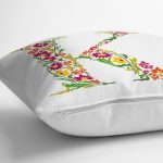 Beyaz Zemin Yaprak Temalı K Harfi Özel Tasarım Dijital Baskılı Yastık Kırlent Kılıfı Realhomes