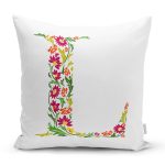 Beyaz Zemin Yaprak Temalı L Harfi Özel Tasarım Dijital Baskılı Yastık Kırlent Kılıfı Realhomes