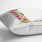 Beyaz Zemin Yaprak Temalı L Harfi Özel Tasarım Dijital Baskılı Yastık Kırlent Kılıfı Realhomes