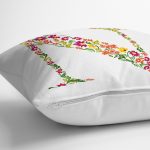 Beyaz Zemin Yaprak Temalı N Harfi Özel Tasarım Dijital Baskılı Yastık Kırlent Kılıfı Realhomes