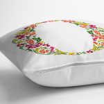 Beyaz Zemin Yaprak Temalı O Harfi Özel Tasarım Dijital Baskılı Yastık Kırlent Kılıfı Realhomes