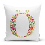 Beyaz Zemin Yaprak Temalı Ö Harfi Özel Tasarım Dijital Baskılı Yastık Kırlent Kılıfı Realhomes