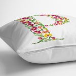 Beyaz Zemin Yaprak Temalı P Harfi Özel Tasarım Dijital Baskılı Yastık Kırlent Kılıfı Realhomes