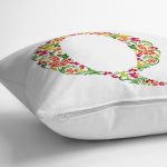 Beyaz Zemin Yaprak Temalı Q Harfi Özel Tasarım Dijital Baskılı Yastık Kırlent Kılıfı Realhomes