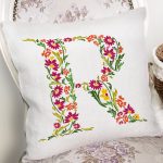- Rh-K9548-Gorsel2 - Realhomes Beyaz Zemin Yaprak Temalı R Harfi Özel Tasarım Dijital Baskılı Yastık Kırlent Kılıfı Realhomes