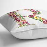 - Rh-K9548-Gorsel3 - Realhomes Beyaz Zemin Yaprak Temalı R Harfi Özel Tasarım Dijital Baskılı Yastık Kırlent Kılıfı Realhomes