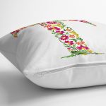 Beyaz Zemin Yaprak Temalı T Harfi Özel Tasarım Dijital Baskılı Yastık Kırlent Kılıfı Realhomes