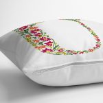 Beyaz Zemin Yaprak Temalı U Harfi Özel Tasarım Dijital Baskılı Yastık Kırlent Kılıfı Realhomes