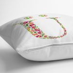 Beyaz Zemin Yaprak Temalı Ü Harfi Özel Tasarım Dijital Baskılı Yastık Kırlent Kılıfı Realhomes