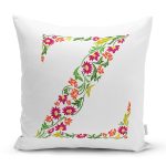 Beyaz Zemin Yaprak Temalı Z Harfi Özel Tasarım Dijital Baskılı Yastık Kırlent Kılıfı Realhomes