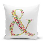 Beyaz Zemin Yaprak Temalı & Harfi Özel Tasarım Dijital Baskılı Yastık Kırlent Kılıfı Realhomes